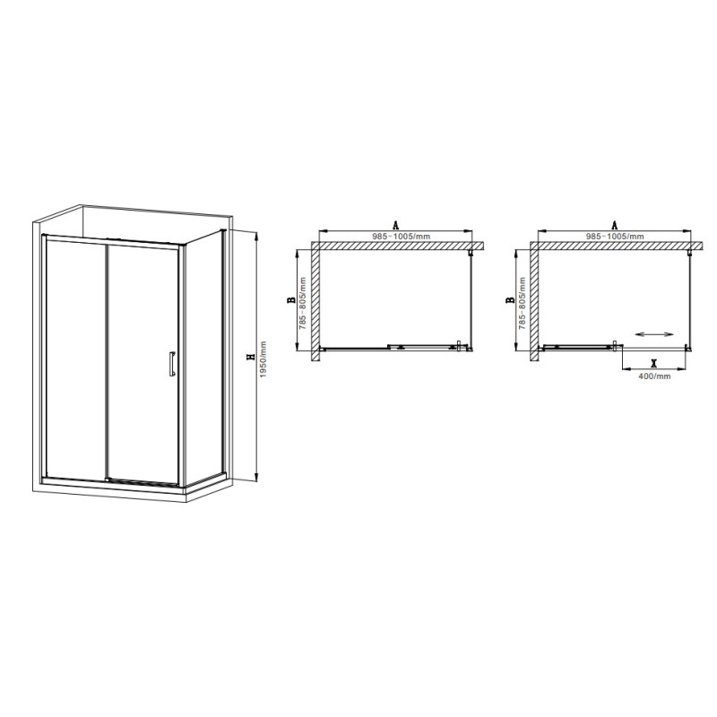 Душова кабіна Mixxus Premium DIVERSE SC03-100x80x195-TR Black 6мм, без піддону, прозоре скло 