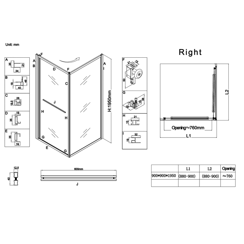 Душова кабіна Koer SR SC09-90x90x200-R-TR-12 Easy Clean 6мм, без піддону, прозоре скло, матове золото 
