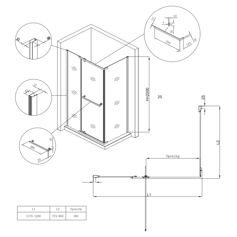 Душевая кабина Koer SR SC01-120x80x200-TR-01 Easy Clean 8мм, без поддона, прозрачное стекло, хром
