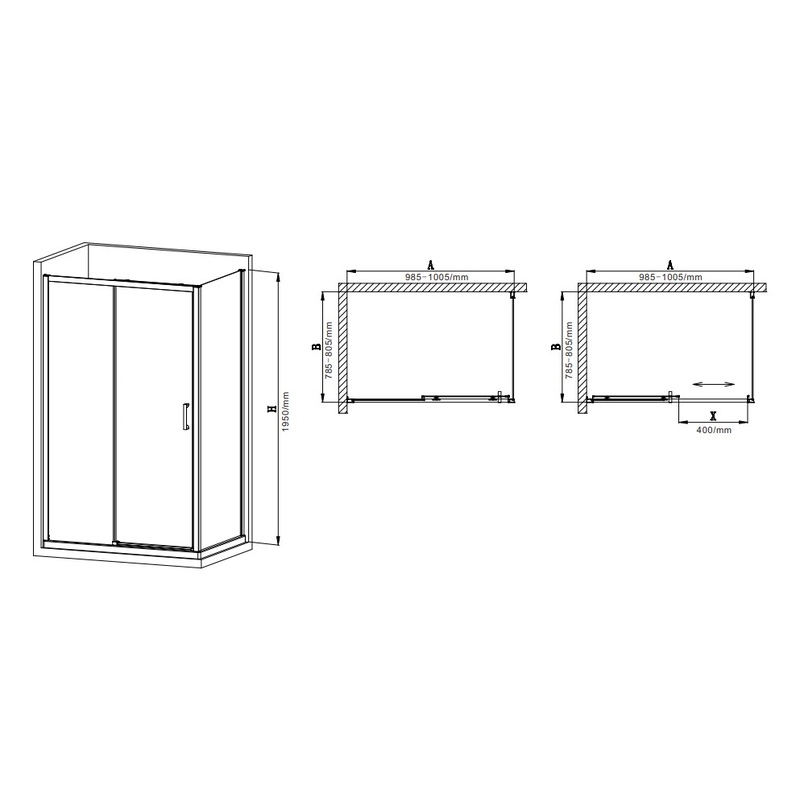 Душова кабіна Mixxus Premium DIVERSE SC03-100x80x195-TR Chrome 6мм, без піддону, прозоре скло  