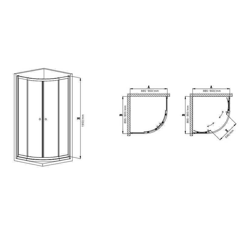 Душова кабіна Mixxus Premium DIVERSE SC01-90x90x195-TR Chrome 5мм, без піддону, прозоре скло 
