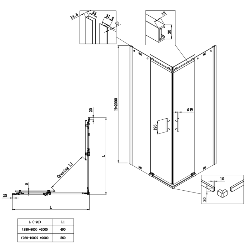 Душевая кабина Koer SR SC03-90x90x200-TR-01 Easy Clean 6мм, без поддона, прозрачное стекло, хром
