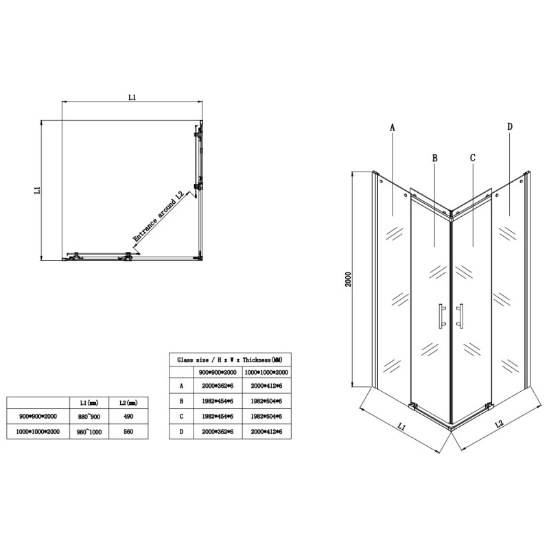 Душевая кабина Koer SR SC03-90x90x200-TR-01 Easy Clean 6мм, без поддона, прозрачное стекло, хром