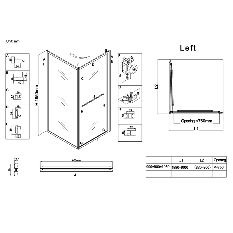 Душова кабіна Koer SR SC09-90x90x200-L-TR-01 Easy Clean 6мм, без піддону, прозоре скло, хром 