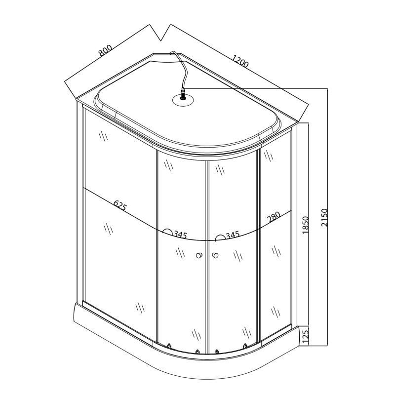 Бокс душевой Mixxus WAVE SB02-120x80x215-L-FB SATIN без гидромассажа с низким поддоном