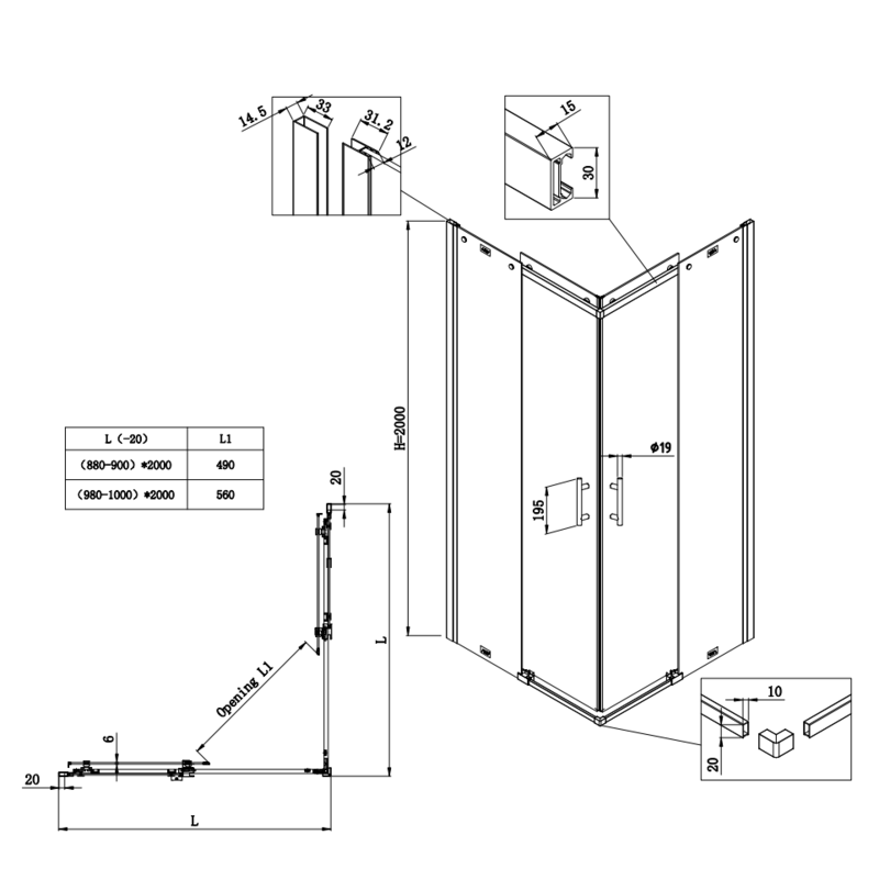 Душевая кабина Koer SR SC03-100x100x200-TR-01 Easy Clean 6мм, без поддона, прозрачное стекло, хром