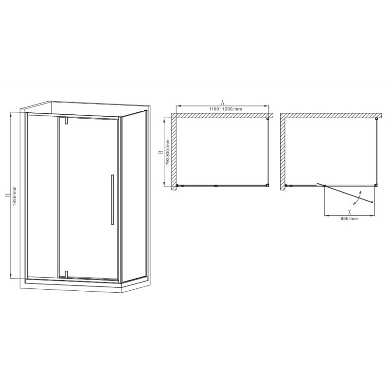 Душова кабіна Mixxus Premium BEVEL SC01-120x80x195-TR Black 6мм, без піддону, прозоре скло 