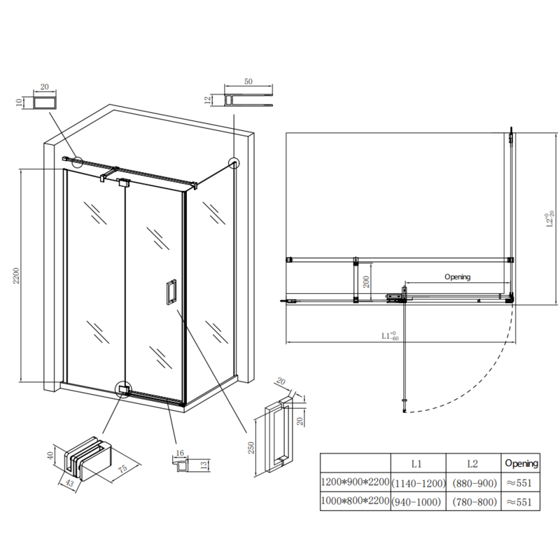 Душевая кабина Koer SR SC02-120x90x200-TR-01 Easy Clean 8мм, без поддона, прозрачное стекло, хром