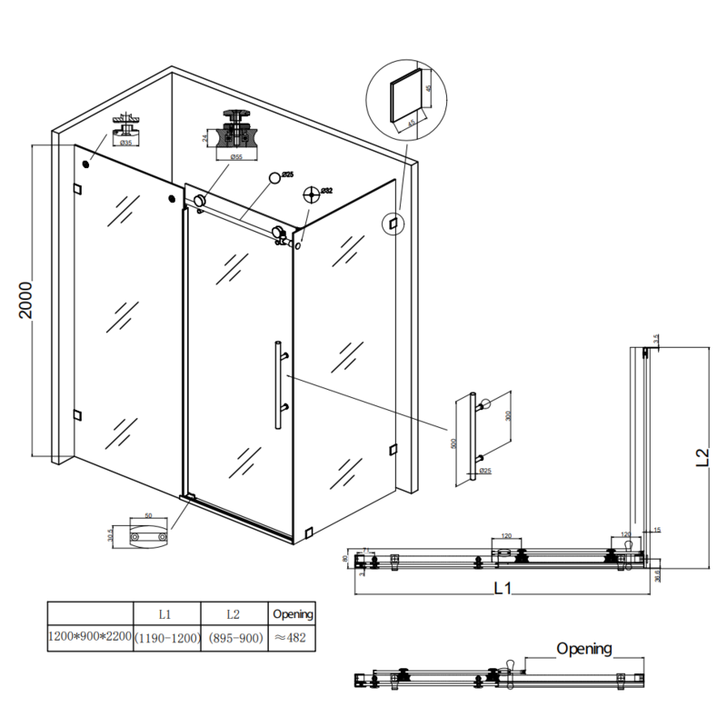 Душевая кабина Koer SR SC07-120x90x200-TR-01 Easy Clean 8мм, без поддона, прозрачное стекло, хром