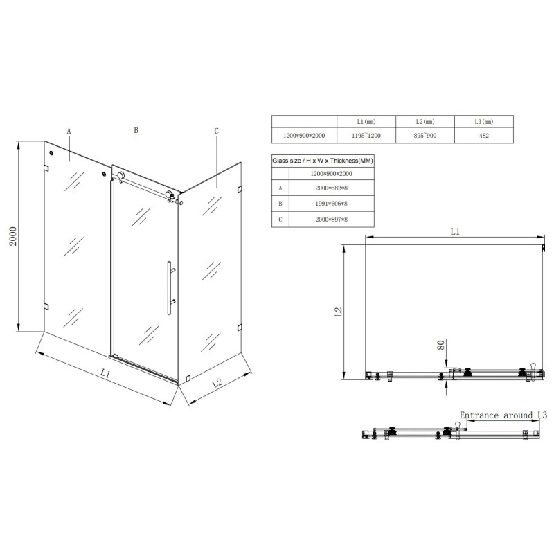 Душевая кабина Koer SR SC07-120x90x200-TR-01 Easy Clean 8мм, без поддона, прозрачное стекло, хром