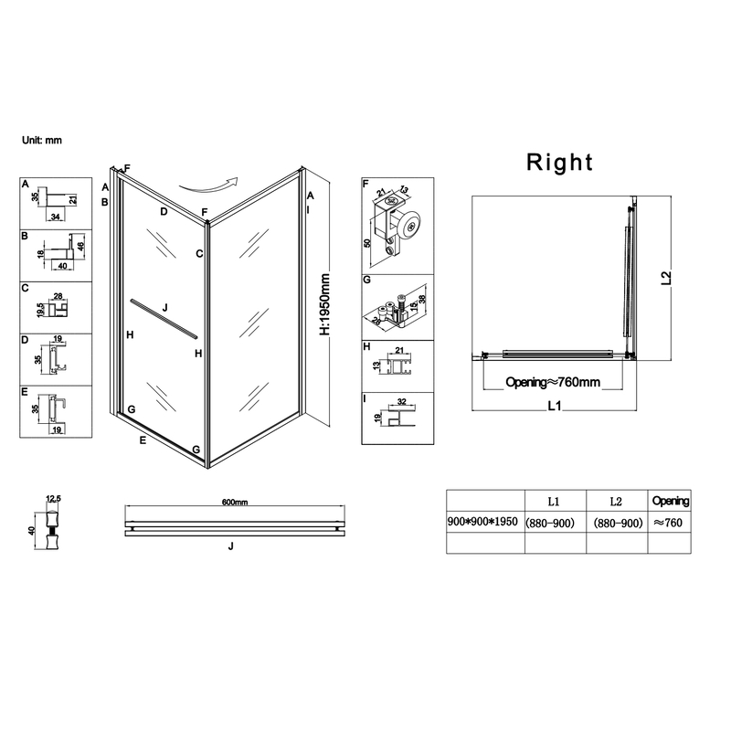 Душевая кабина Koer SR SC09-90x90x200-R-TR-07 Easy Clean 6мм, без поддона, прозрачное стекло, графит