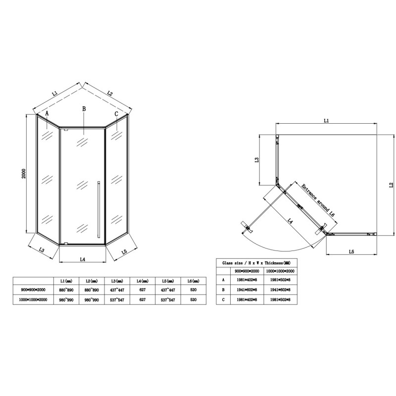 Душова кабіна Koer SR SC06-90x90x200-TR-07 Easy Clean 8мм, без піддону, прозоре скло, графіт 