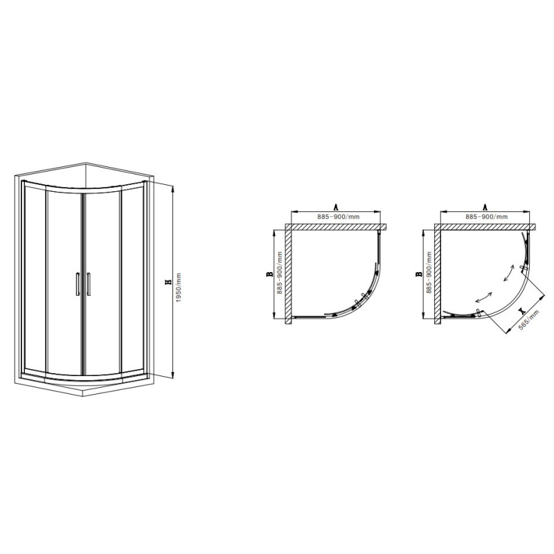 Душова кабіна Mixxus Premium DIVERSE SC01-90x90x195-TR Black 5мм, без піддону, прозоре скло 