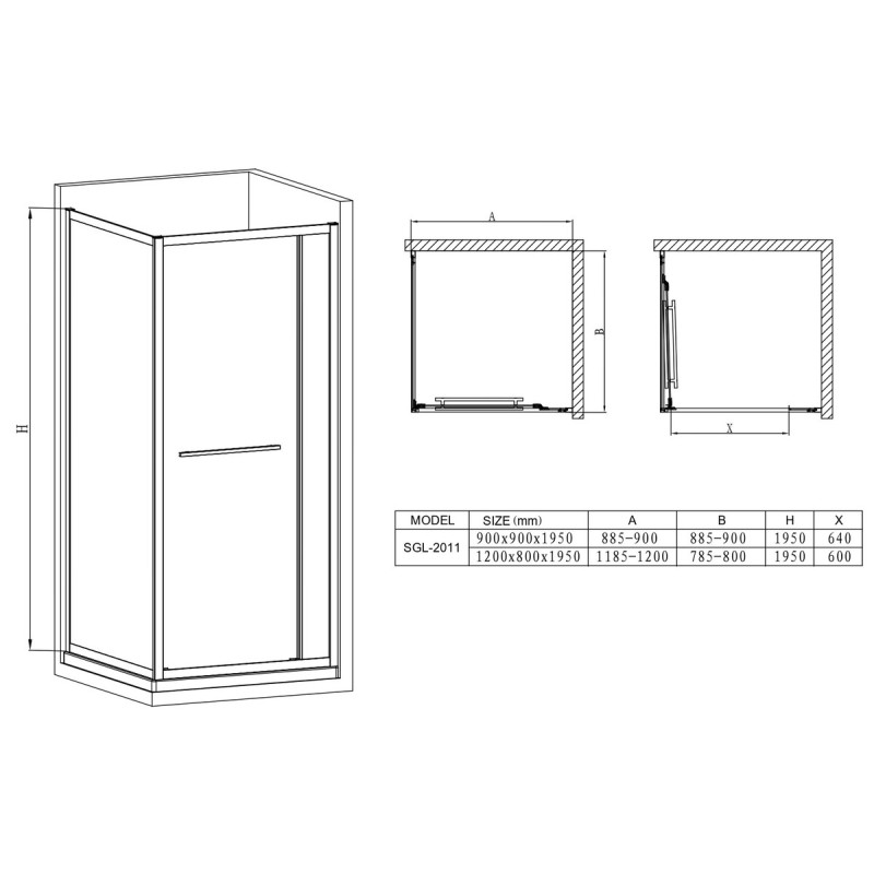 Душевая кабина Mixxus Premium Quadro SC01-90x90x195-TR Black 6мм, без поддона, прозрачное стекло