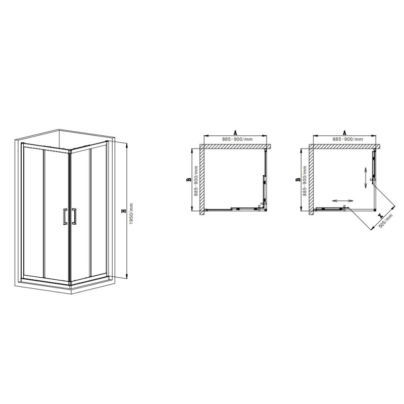 Душова кабіна Mixxus Premium DIVERSE SC02-90x90x195-TR Chrome 5мм, без піддону, прозоре скло 