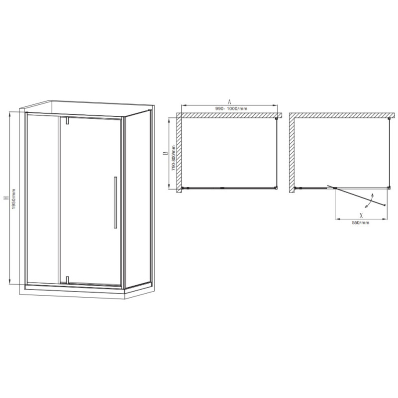 Душова кабіна Mixxus Premium BEVEL SC01-100x80x195-TR Chrome 6мм, без піддону, прозоре скло 