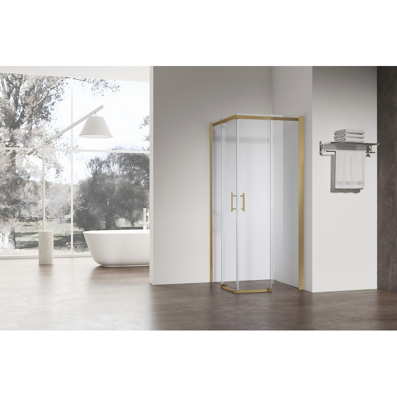 Душова кабіна Koer SR SC03-90x90x200-TR-12 Easy Clean 6мм, без піддону,  прозоре скло, матове золото 