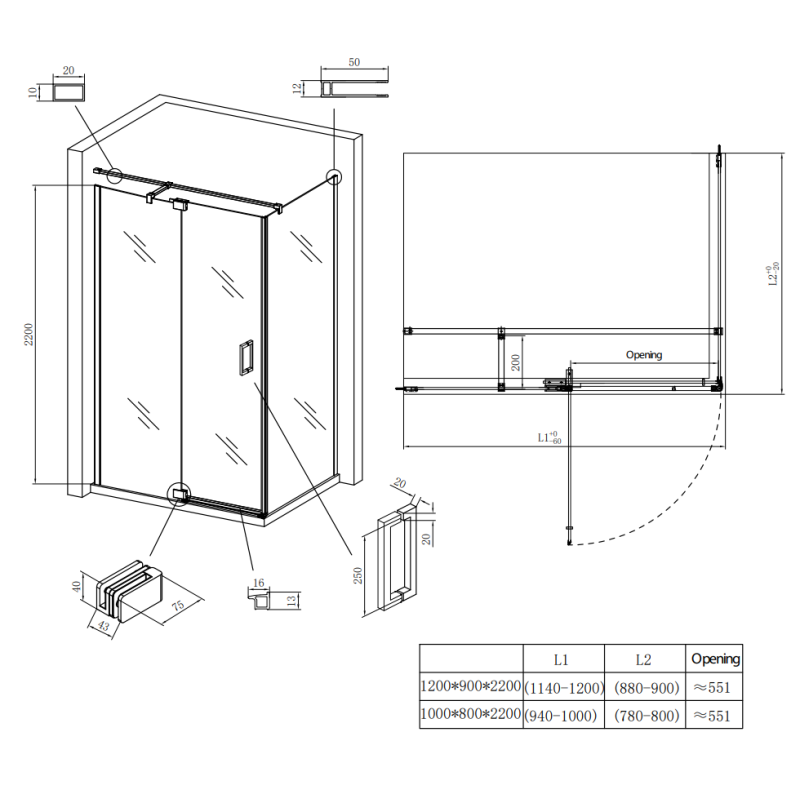 Душевая кабина Koer SR SC02-100x80x200-TR-01 Easy Clean 8мм, без поддона, прозрачное стекло, хром