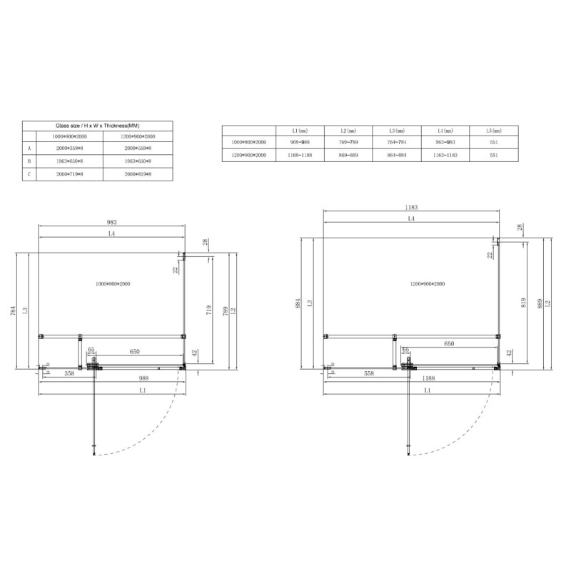 Душевая кабина Koer SR SC02-100x80x200-TR-01 Easy Clean 8мм, без поддона, прозрачное стекло, хром