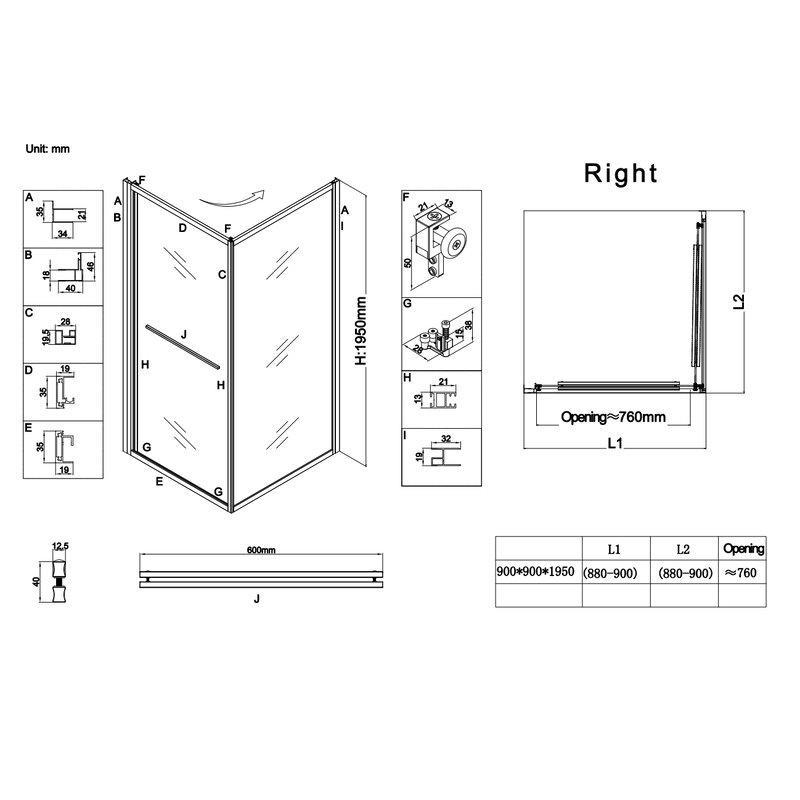 Душова кабіна Koer SR SC09-90x90x200-R-TR-01Easy Clean 6мм, без піддону, прозоре скло, хром 