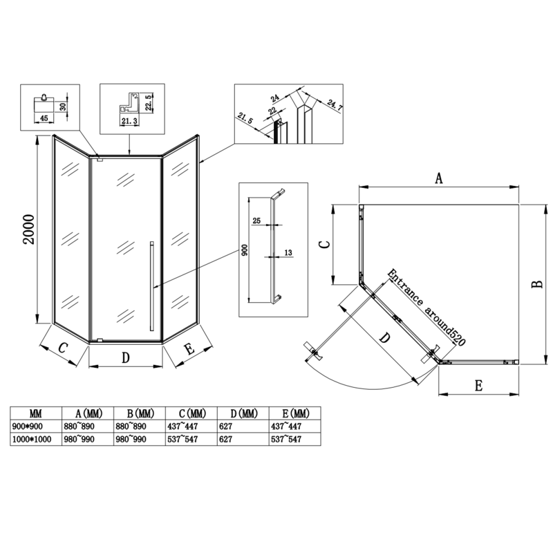 Душова кабіна Koer SR SC06-90x90x200-TR-01 Easy Clean 8мм, без піддону, прозоре скло, хром 