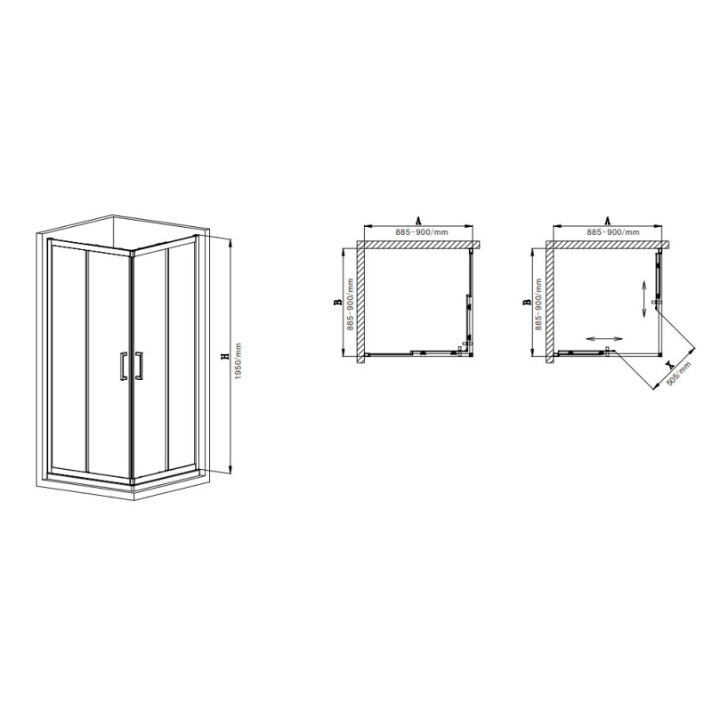 Душова кабіна Mixxus Premium DIVERSE SC02-90x90x195-TR Black 5мм, без піддону, прозоре скло 