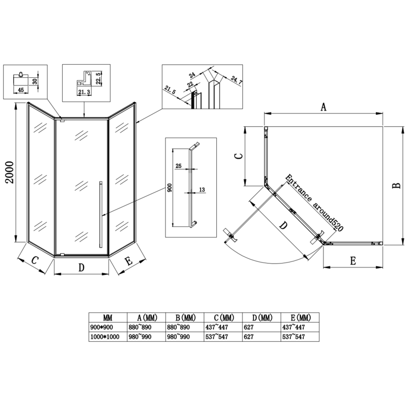 Душевая кабина Koer SR SC06-100x100x200-TR-01 Easy Clean 8мм, без поддона, прозрачное стекло, хром