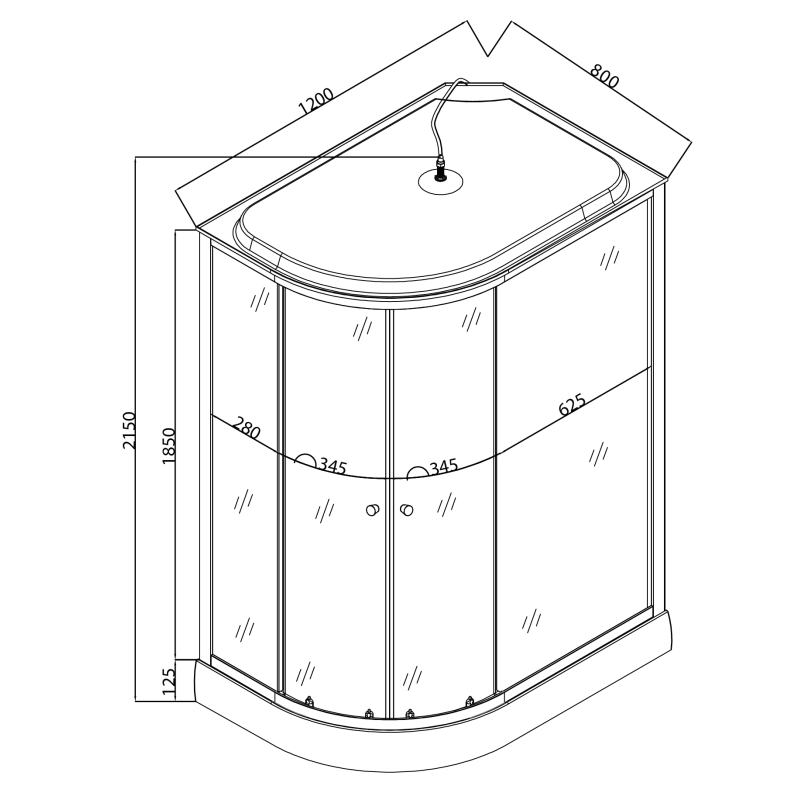 Бокс душевой Mixxus WAVE SB02-120x80x215-R-FB SATIN без гидромассажа с низким поддоном