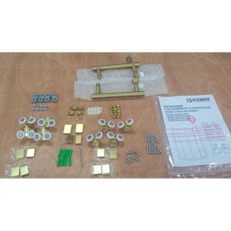 Душова кабіна Koer SR SC04-90x90x195-TR-12 Easy Clean 5мм, без піддону, прозоре скло, матове золото 