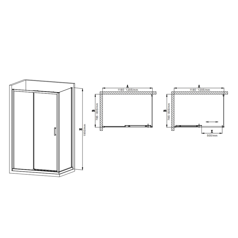 Душова кабіна Mixxus Premium DIVERSE SC03-120x80x195-TR Black 6мм, без піддону, прозоре скло 