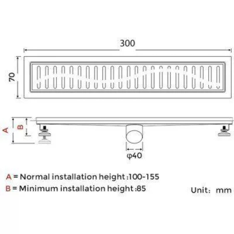 Лінійний трап для душу GAPPO G83007-3 (нержавіюча сталь, 70х300 мм)