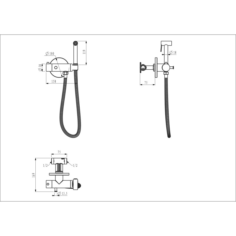 Gappo G7290-6 – Гігієнічний душ чорного кольору