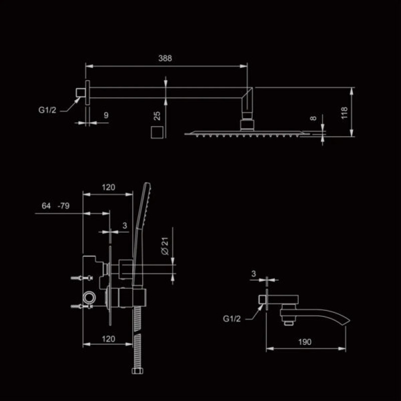 Gappo G7107-40 – Вбудований змішувач для ванни