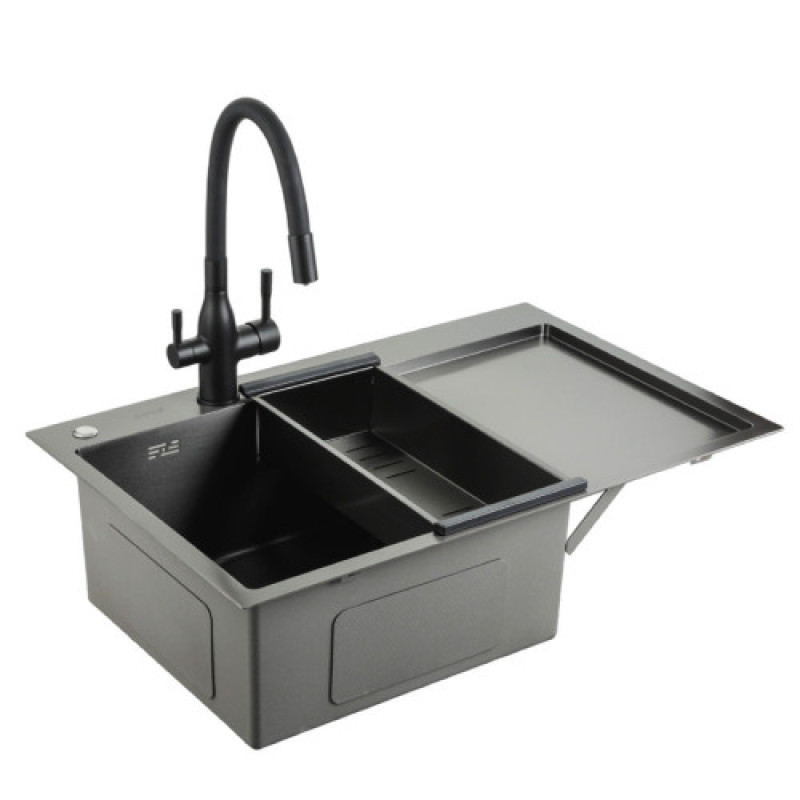 Кухонна накладна мийка GAPPO GS7850-6L (780x500 мм, поверхня PVD, чаша ліва)