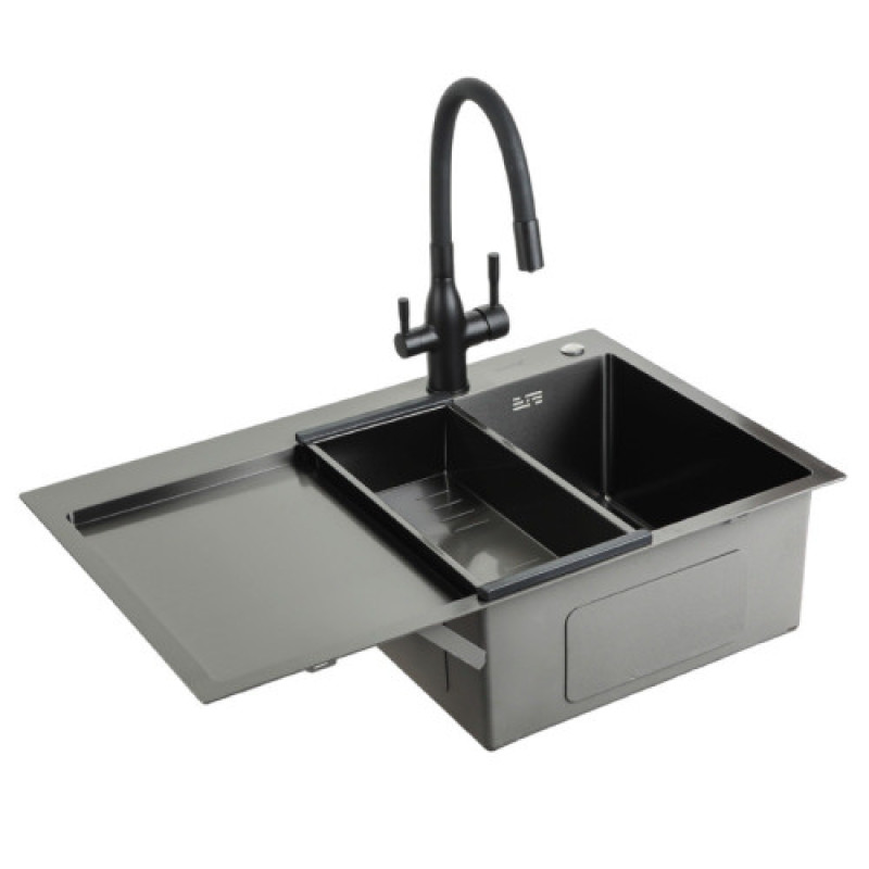 Кухонна накладна мийка GAPPO GS7850-6R (780x500 мм, поверхня PVD, чаша права) 