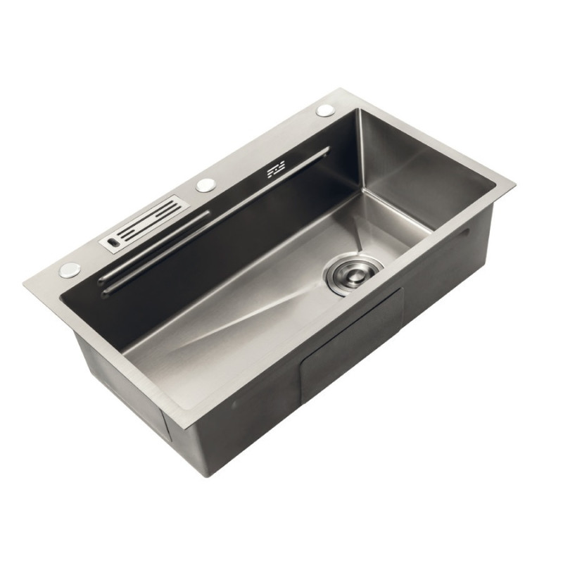 Мийка кухонна Mixxus Premium MH7545-SET-05 NANO-SILVER 3.0/0.8 комплект (підставка для ножів, кошик для сушіння, обробна дошка, сифон)