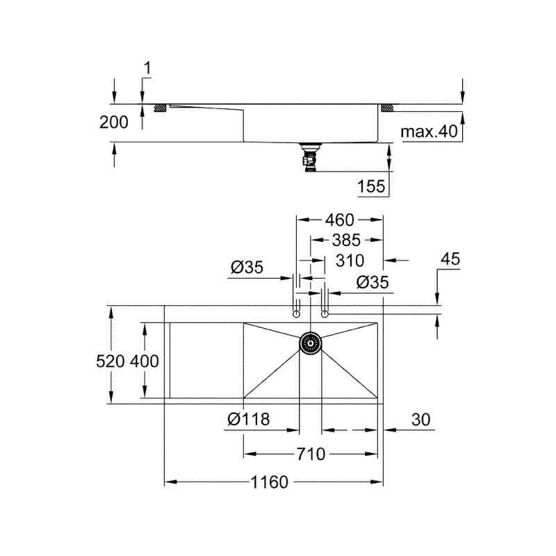 Кухонная мойка Grohe K1000 нержавеющая сталь. 