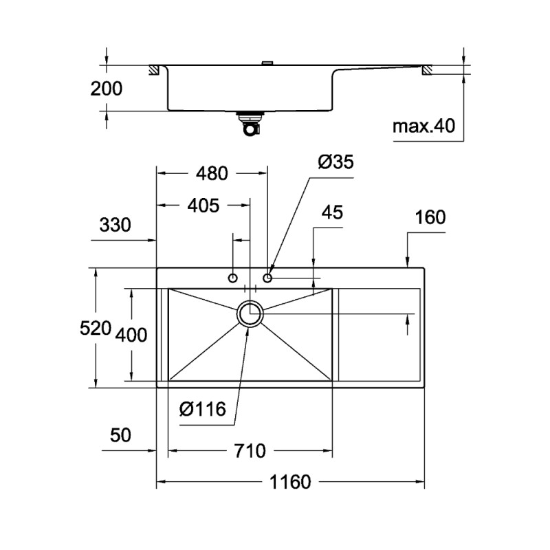 Мийка кухонна Grohe EX Sink K1000 з подвійний крилом   