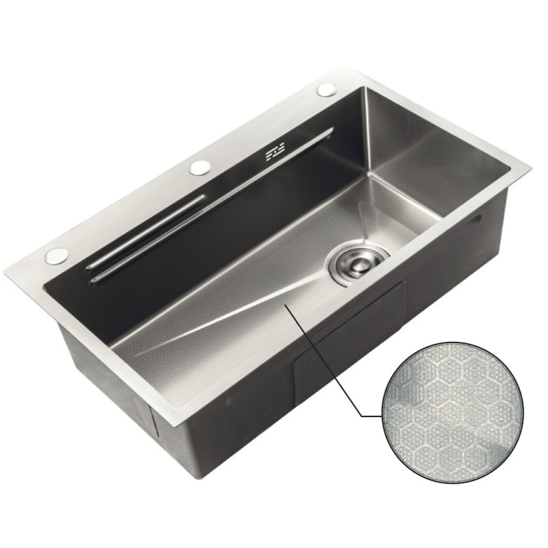 Мойка кухонная Zerix ZH7545-SET-05 DECOR NANO-SILVER 3.0/0.8 комплект (корзина для сушки, разделочная доска, сифон)