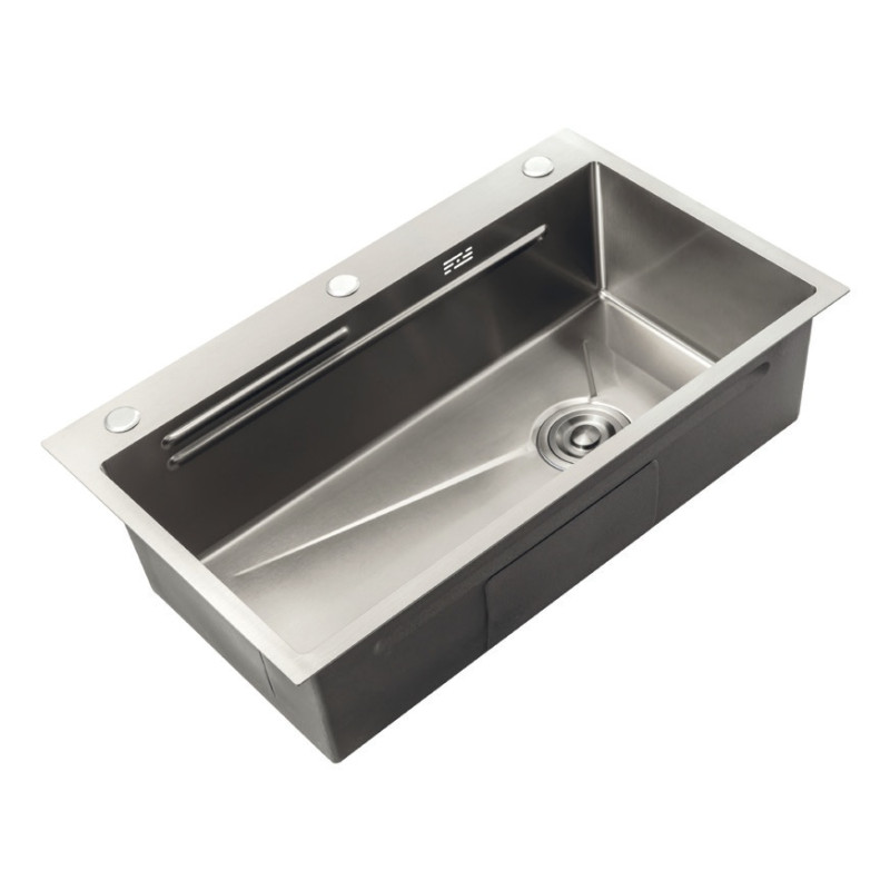 Мийка кухонна Zerix ZH6845-SET-05 NANO-SILVER 3.0/0.8 набір (кошик для сушіння, обробна дошка, сифон)