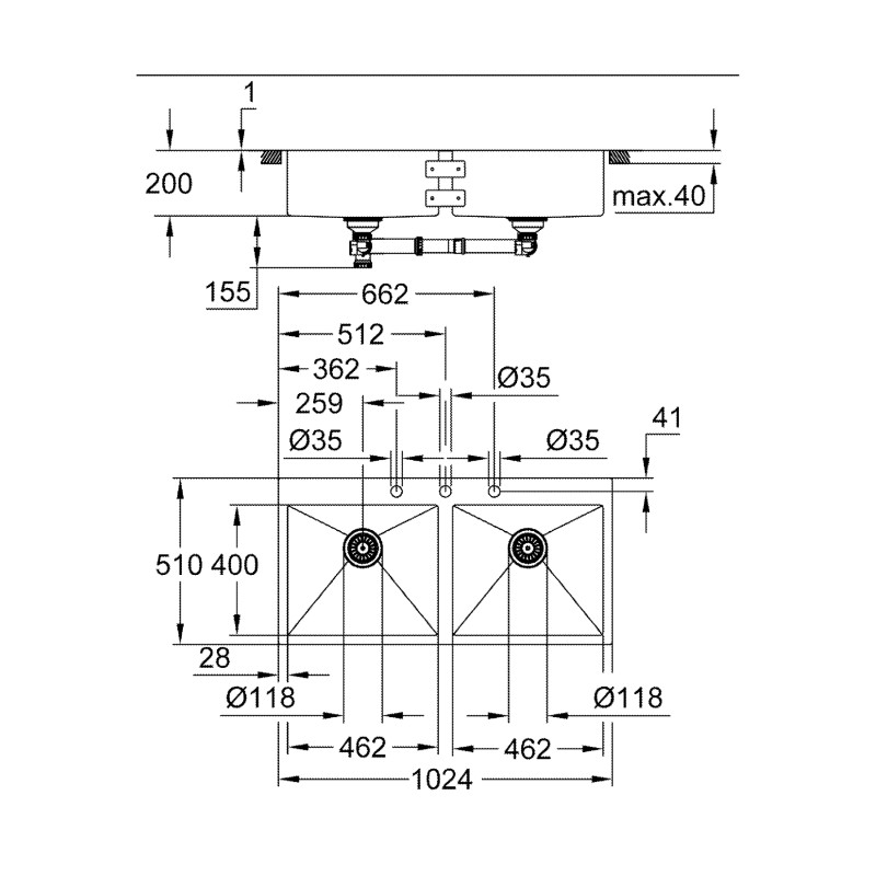 Мийка кухонна Grohe K800 нержавіюча сталь (31585SD1)
