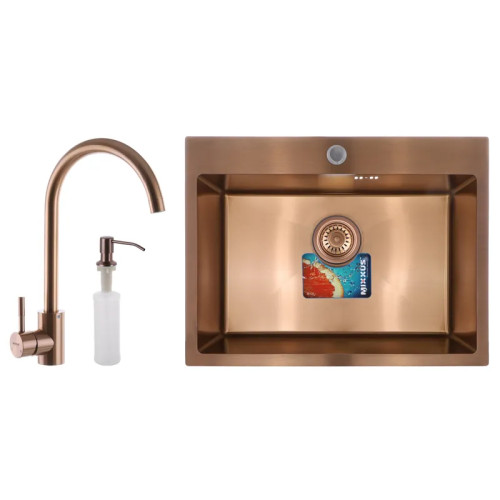 Мийка кухонна Mixxus SET-6045-200x1.0-PVD набір  (змішувач, дозатор для мила, сифон)