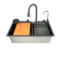 Мийка кухонна Zerix ZH7546-SET-07 DECOR NANO-BLACK багатофункціональна з вбудованим змішувачем