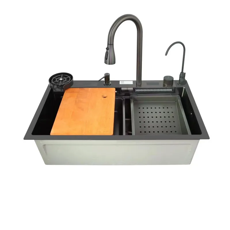 Кухонная мойка Zerix ZH7546-SET-07 DECOR NANO-BLACK многофункциональная со встроенным смесителем