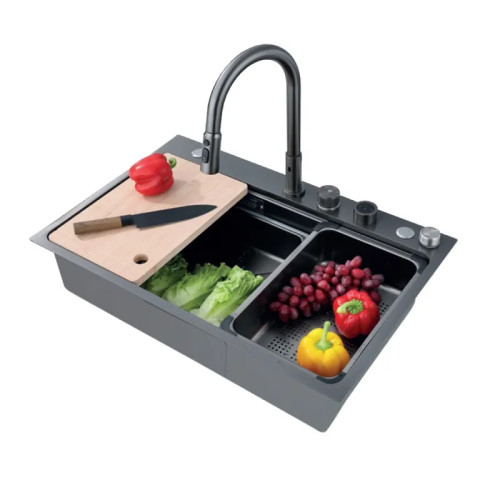 Мийка кухонна Zerix ZH7548-SET-03 Nano-Black з вбудованим змішувачем