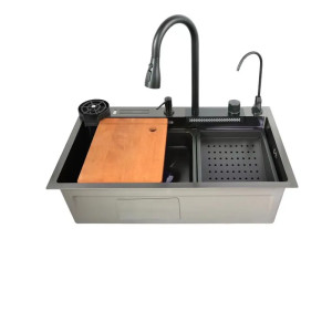 Мийка кухонна Zerix ZH7546-SET-06 DECOR NANO-BLACK багатофункціональна з вбудованим змішувачем