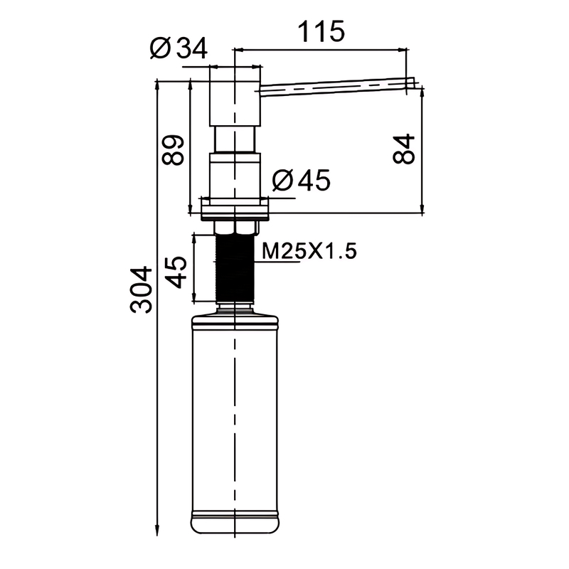 Дозатор для моющего средства врезной Koer SDB-01-02 300 мл (цвет нержавеющая сталь)