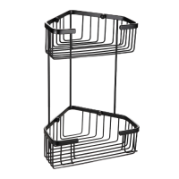 Двойная угловая полка Frap F351-16 с крючками, нержавеющая сталь, черная