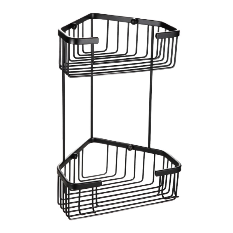 Подвійна кутова полка Frap F351-16 з гачками, нержавіюча сталь, чорна