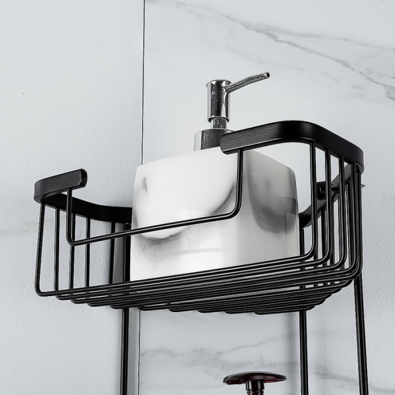 Подвійна кутова полка Frap F351-16 з гачками, нержавіюча сталь, чорна